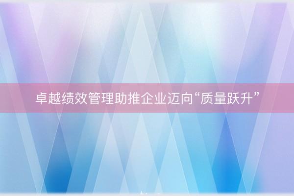 卓越绩效管理助推企业迈向“质量跃升”