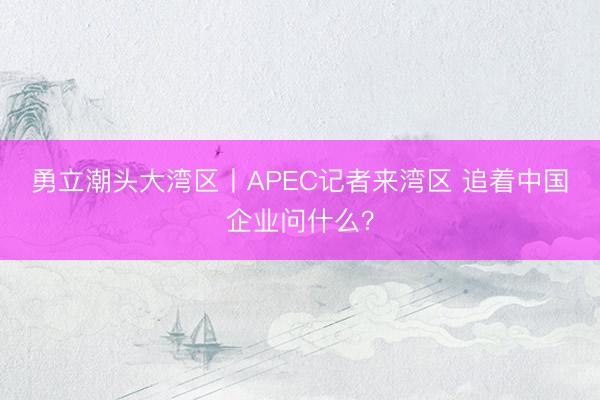 勇立潮头大湾区丨APEC记者来湾区 追着中国企业问什么？
