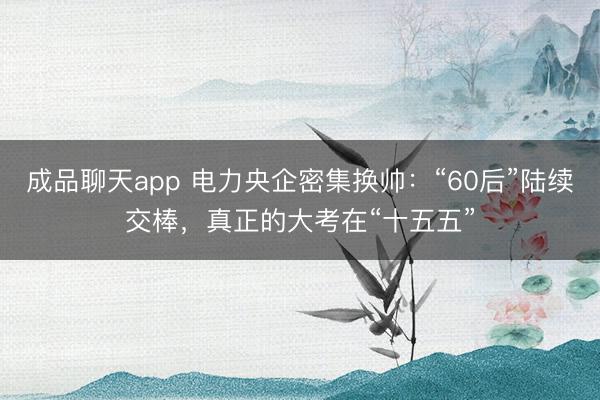 成品聊天app 电力央企密集换帅：“60后”陆续交棒，真正的大考在“十五五”