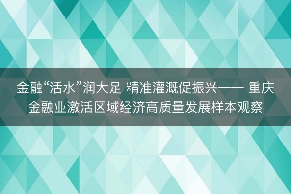 金融“活水”润大足 精准灌溉促振兴—— 重庆金融业激活区域经济高质量发展样本观察