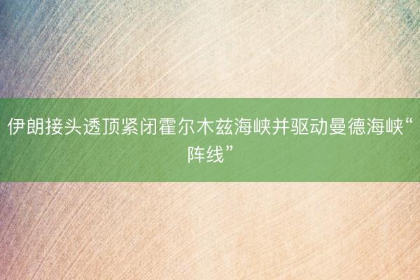 伊朗接头透顶紧闭霍尔木兹海峡并驱动曼德海峡“阵线”