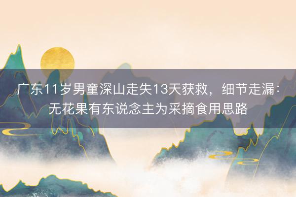 广东11岁男童深山走失13天获救，细节走漏：无花果有东说念主为采摘食用思路