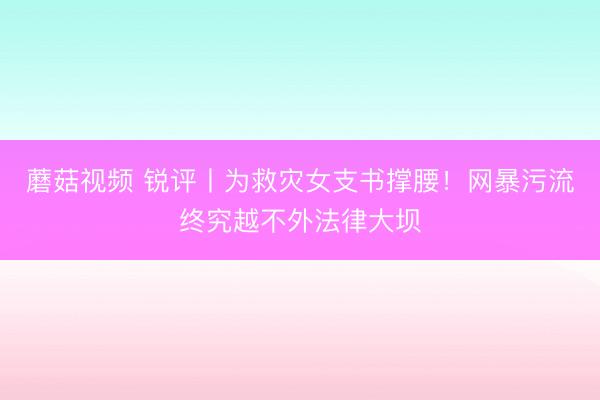 蘑菇视频 锐评丨为救灾女支书撑腰！网暴污流终究越不外法律大坝